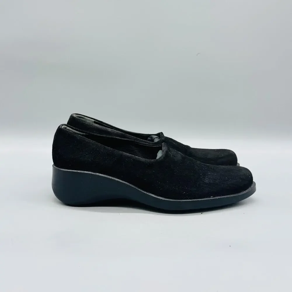 Robert Clergerie Shoes Womens 6.5 Black Suede Slip On Wedge Loafers Paris Casual